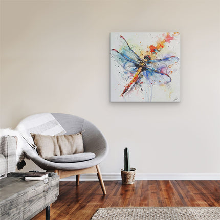 Canvas schilderij kamer Libel met Kleurrijke Spetters