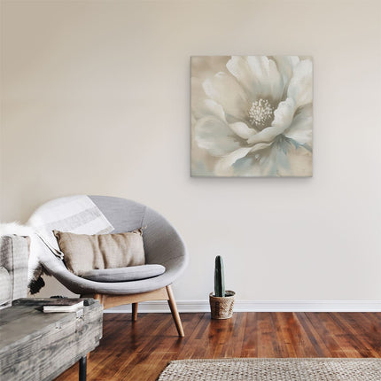 Canvas schilderij kamer Witte Bloem op een Beige Achtergrond