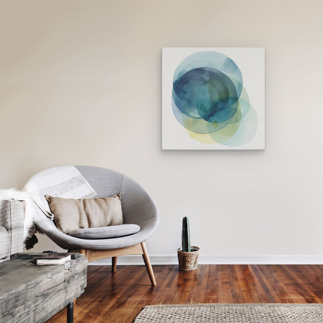Canvas schilderij kamer Blauwe, Gele en Groene Cirkels op een Witte Achtergrond