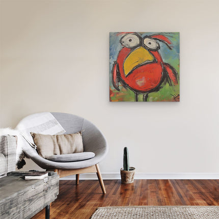 Canvas schilderij kamer Rode Vogel met Grote Ogen