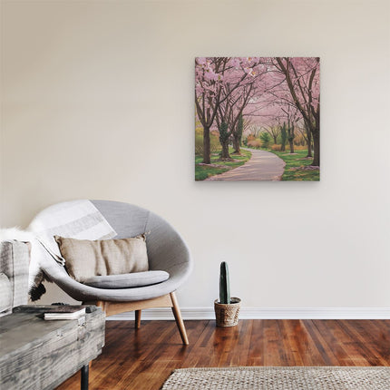 Canvas schilderij kamer Pad Omzoomd met Kersenbloesems