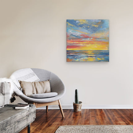 Canvas schilderij kamer Olieverfschilderij van een Zonsondergang boven de Oceaan