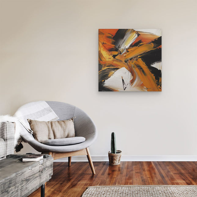 Canvas schilderij kamer Abstract Kunstwerk met Oranje en Zwarte Strepen