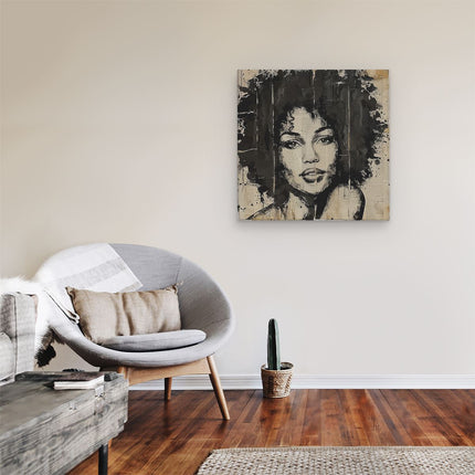 Canvas schilderij kamer Vrouw met Afrohaar