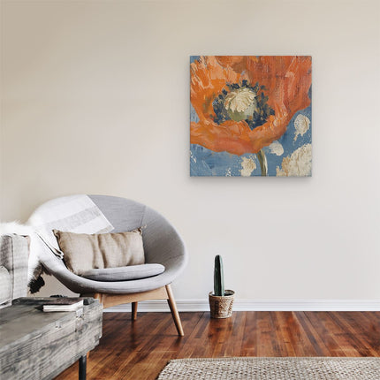 Canvas schilderij kamer Oranje Papaver op een Blauwe Achtergrond
