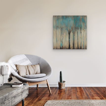 Canvas schilderij kamer Kunstwerk van Bomen in Blauw en Bruin