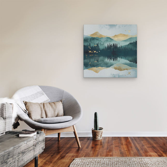 Canvas schilderij kamer Vogels Vliegen over een Meer