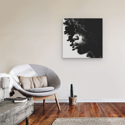 Canvas schilderij kamer Zwart Wit Tekening van een Vrouw met Afrohaar
