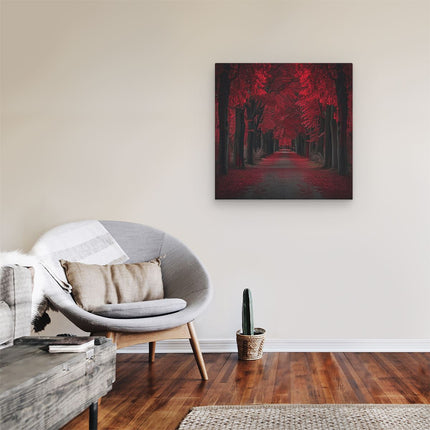 Canvas schilderij kamer De Weg is Omzoomd met Rode Bladeren