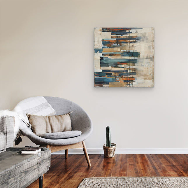 Canvas schilderij kamer Abstract Kunstwerk met Blauwe, Bruine en Beige Kleuren
