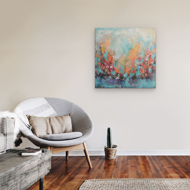 Canvas schilderij kamer Abstract Kunstwerk van Bomen in Blauw en Oranje