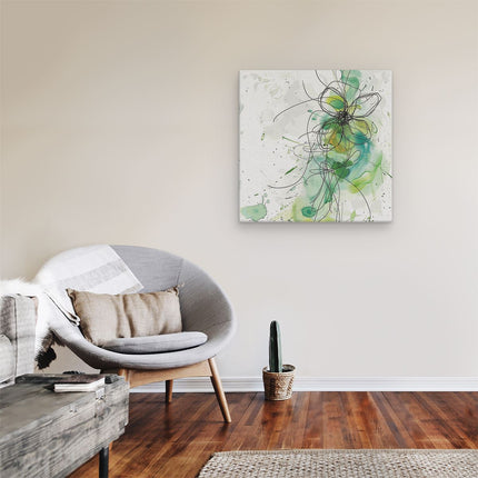 Canvas schilderij kamer Abstract Kunstwerk van een Groene Bloem met Splatters