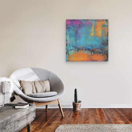 Canvas schilderij kamer Abstract Kunstwerk met Blauwe, Oranje en Gele Kleuren