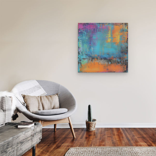 Canvas schilderij kamer Abstract Kunstwerk met Blauwe, Oranje en Gele Kleuren