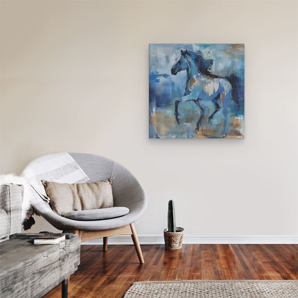 Canvas schilderij kamer Abstract Kunstwerk van een Blauw Paard