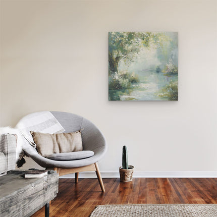 Canvas schilderij kamer Kunstwerk van een Boom bij een Rivier