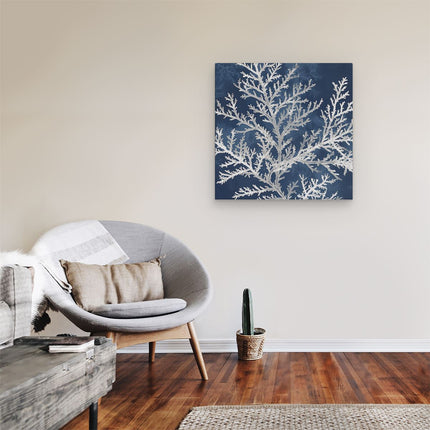 Canvas schilderij kamer Afbeelding van een Boom met Witte Takken op een Blauwe Achtergrond