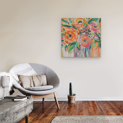 Canvas schilderij kamer Kunstwerk van Oranje Bloemen in een Vaas