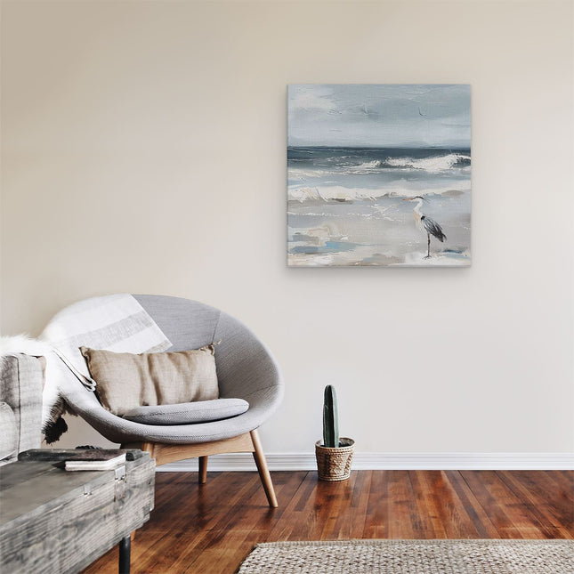 Canvas schilderij kamer Kunstwerk van een Reiger op het Strand