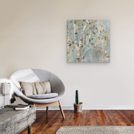 Canvas schilderij kamer Kunstwerk van een Berk met Herfstbladeren