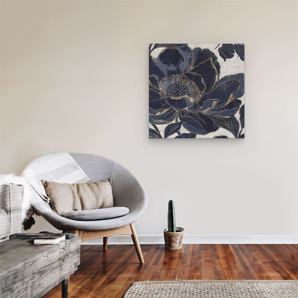 Canvas schilderij kamer Blauw en Goud Bloemmotief op een Witte Achtergrond