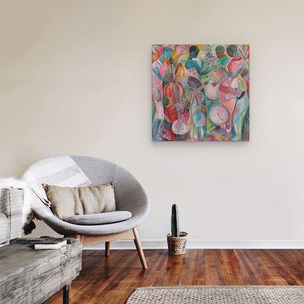 Canvas schilderij kamer Kunstwerk van Muzikanten die Instrumenten Bespelen