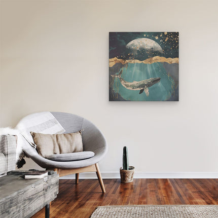 Canvas schilderij kamer Bultrug Zwemt onder de Maan