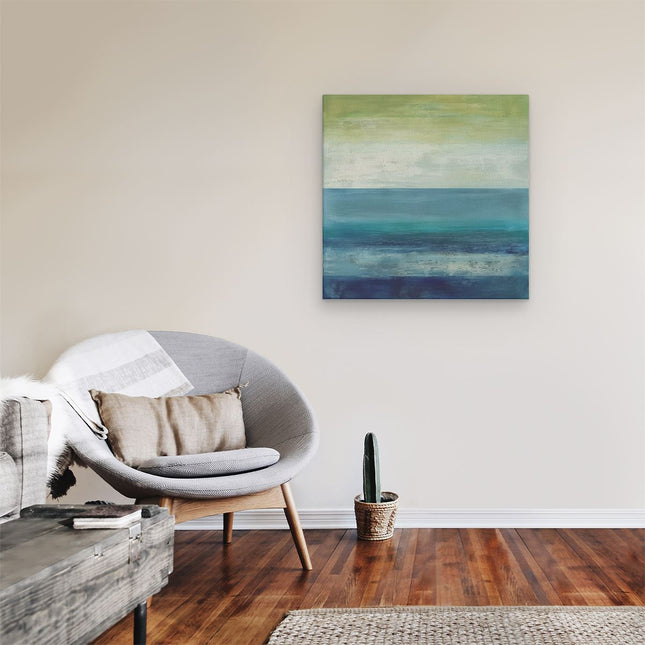 Canvas schilderij kamer Abstract Kunstwerk van een Blauwe, Groene en Gele Oceaan