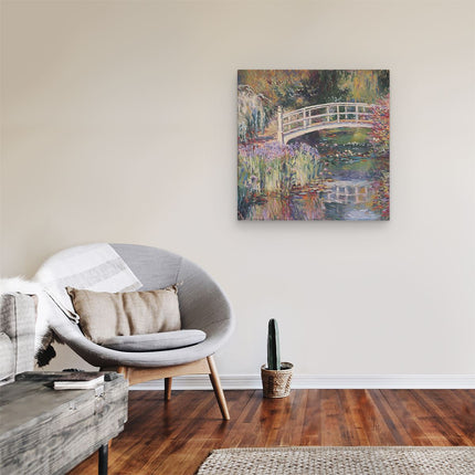 Canvas schilderij kamer Kunstwerk van een Brug over een Vijver