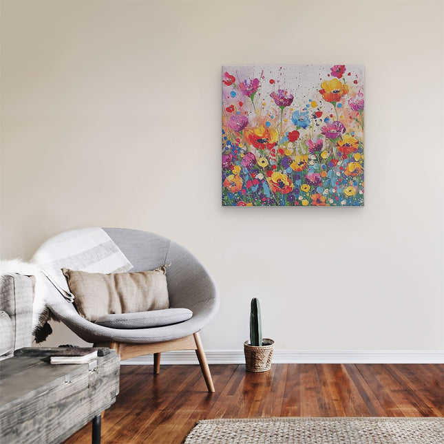 Canvas schilderij kamer Kleurrijke Bloemen in een Veld