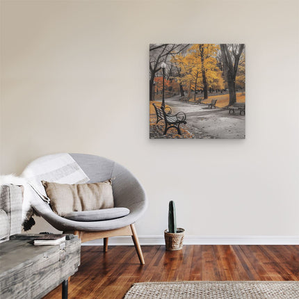 Canvas schilderij kamer Zwart Wit Beeld van Bankjes in een Park