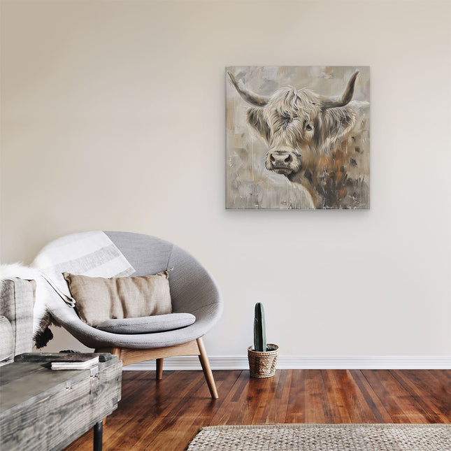 Canvas schilderij kamer Kunstwerk van een Hooglandkoe