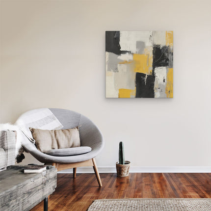 Canvas schilderij kamer Abstract Kunstwerk met Gele, Zwarte en Witte Vierkanten