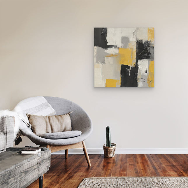 Canvas schilderij kamer Abstract Kunstwerk met Gele, Zwarte en Witte Vierkanten