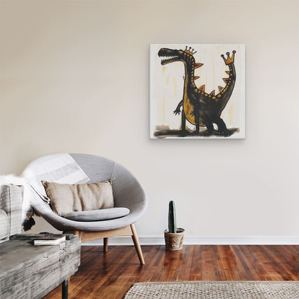 Canvas schilderij kamer Dinosaurus met een Kroon op zijn Hoofd
