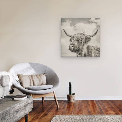 Canvas schilderij kamer Schotse Hooglandkoe met Hoorns