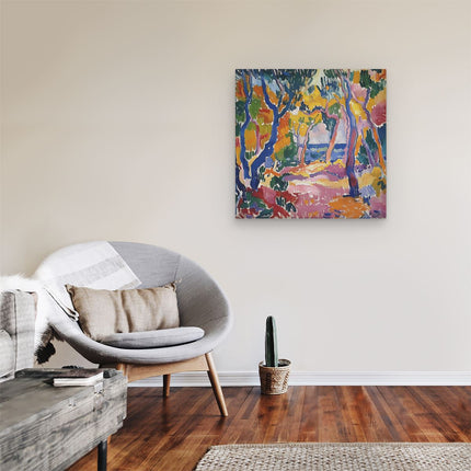 Canvas schilderij kamer Kleurrijk Kunstwerk van Bomen in een Bos