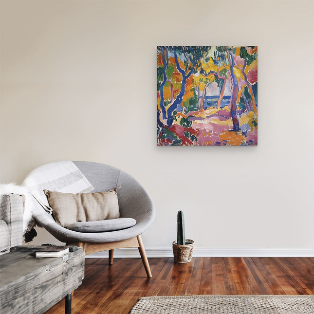 Canvas schilderij kamer Kleurrijk Kunstwerk van Bomen in een Bos