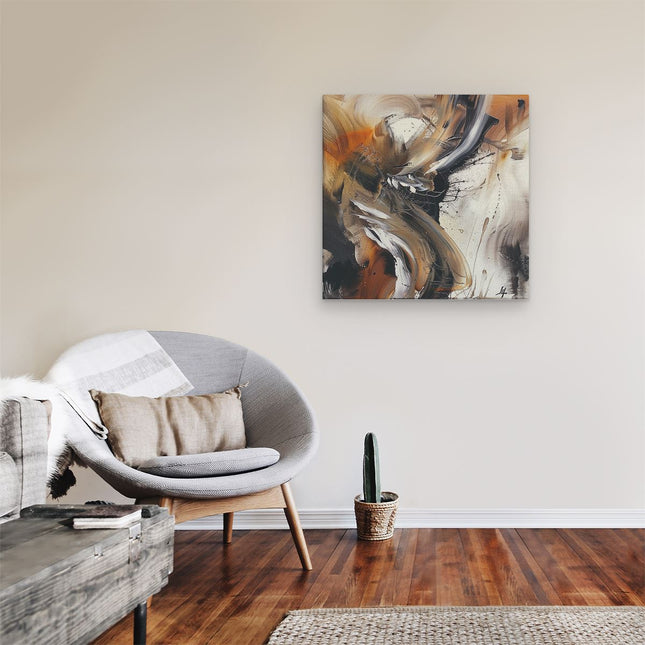 Canvas schilderij kamer Abstract Kunstwerk met Zwarte, Oranje en Witte Kleuren