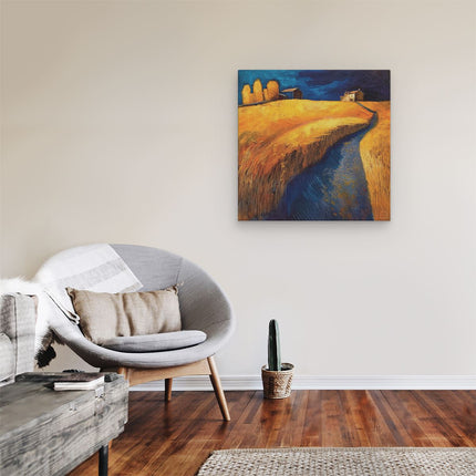 Canvas schilderij kamer Kunstwerk van een Tarweveld en een Beekje