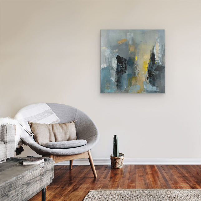 Canvas schilderij kamer Abstract Kunstwerk met Gele, Blauwe en Grijze Kleuren
