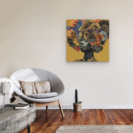 Canvas schilderij kamer Vrouw met Bloemen op haar Hoofd