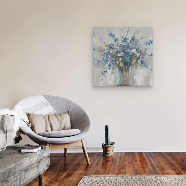Canvas schilderij kamer Kunstwerk van Blauwe Bloemen in een Vaas