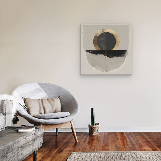 Canvas schilderij kamer Zwart en Goud Kunstwerk met een Cirkel in het Midden