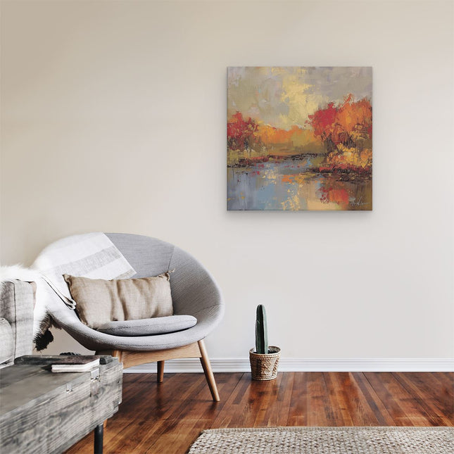 Canvas schilderij kamer Abstract Kunstwerk van een Rivier en Bomen