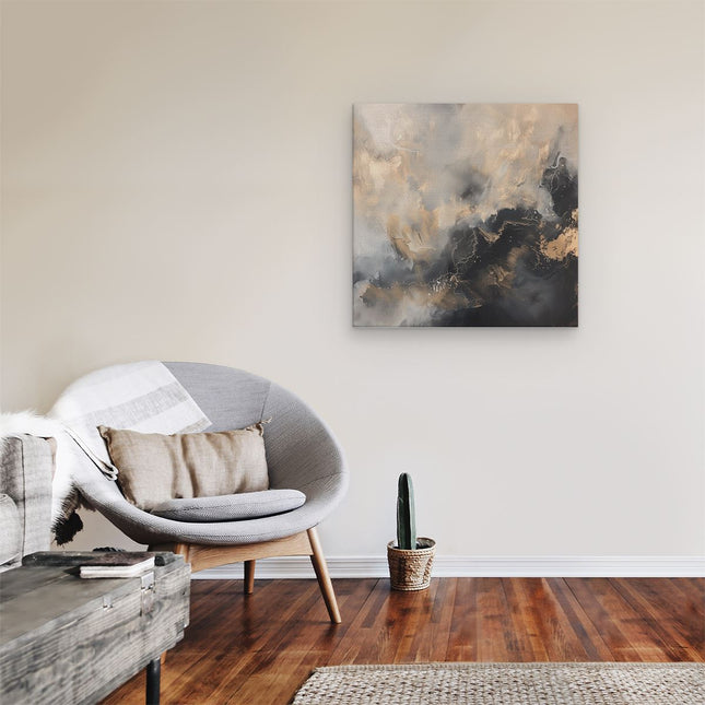 Canvas schilderij kamer Abstract Kunstwerk met Zwarte, Witte en Beige Kleuren