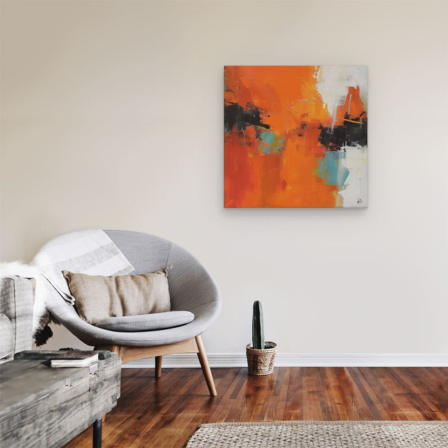 Canvas schilderij kamer Abstract Kunstwerk met Oranje, Blauwe en Zwarte Kleuren