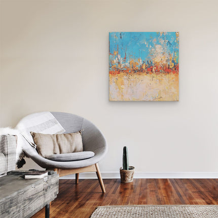 Canvas schilderij kamer Abstract Kunstwerk in Blauw, Oranje en Geel