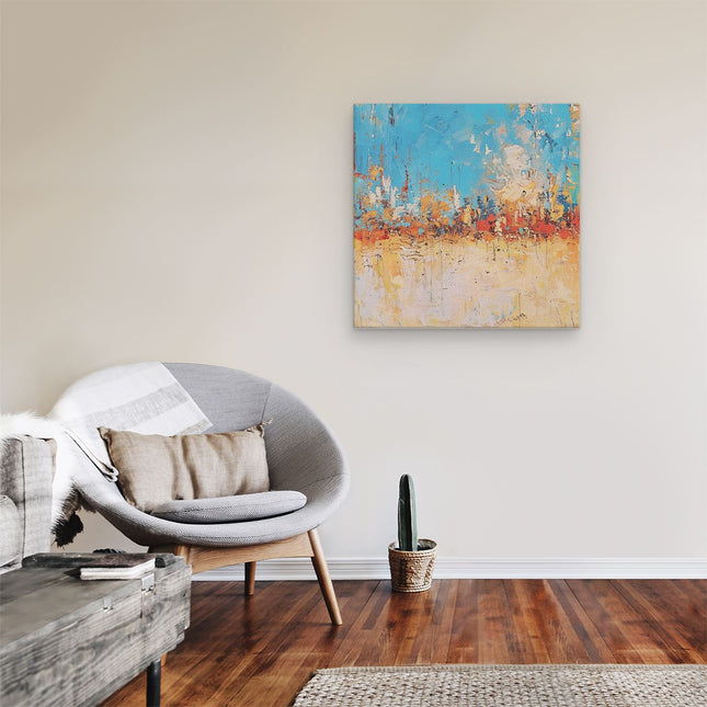 Canvas schilderij kamer Abstract Kunstwerk in Blauw, Oranje en Geel