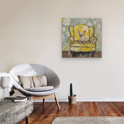 Canvas schilderij kamer Chihuahua in Gele Stoel